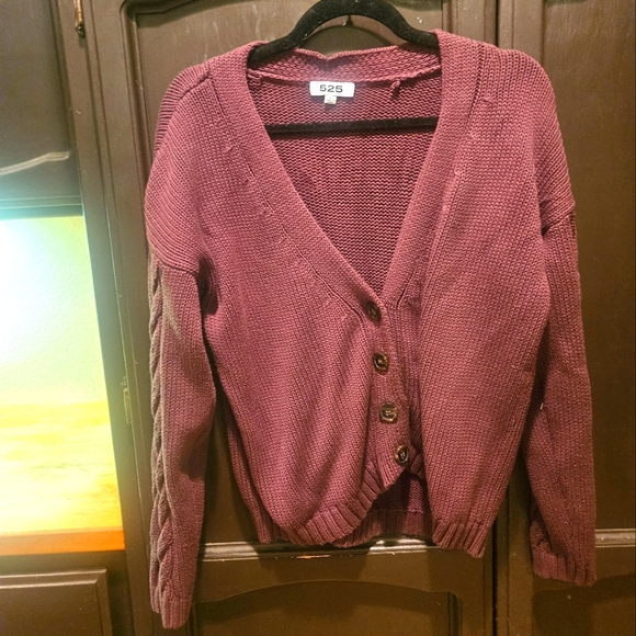 EUC 525 Chocolate Brown Cable Knit Sleeve Button Down Oversized Cropped Cardigan - Picture 1 of 10